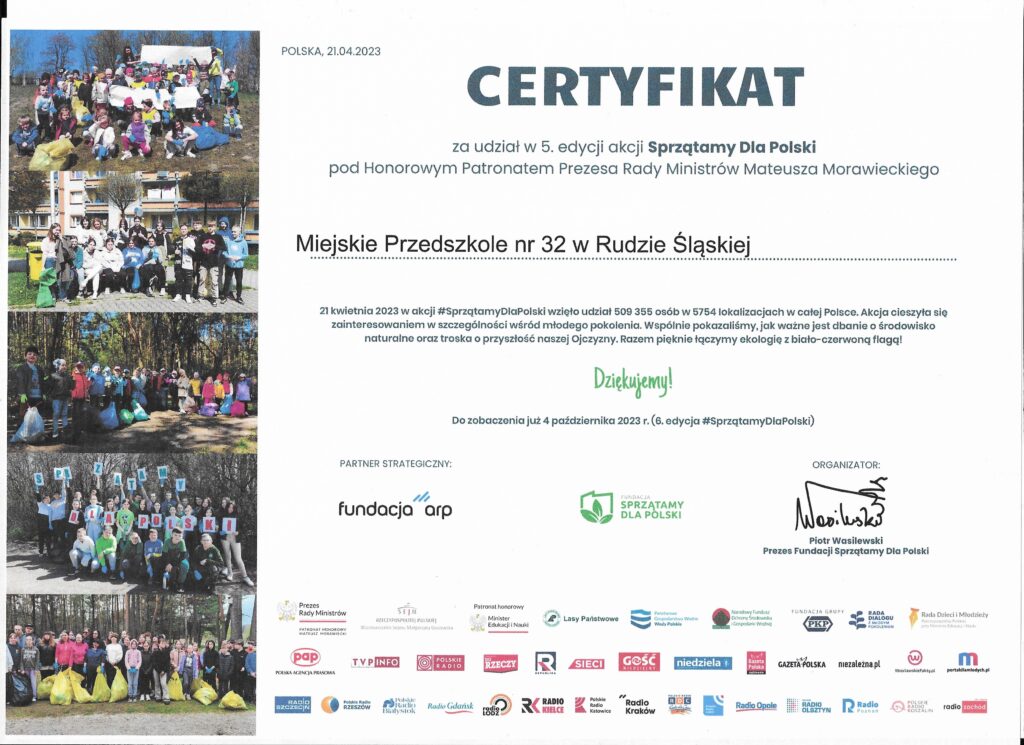 certyfikat Sprzatamy dla Polski